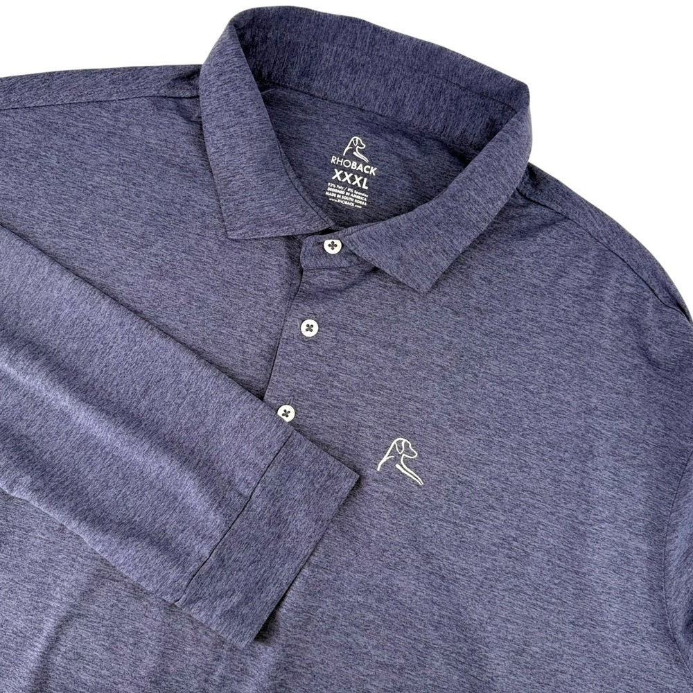 Rhoback Mens XXXL Heathered Navy Blue Long Sleeve Performance Golf Polo Shirt
